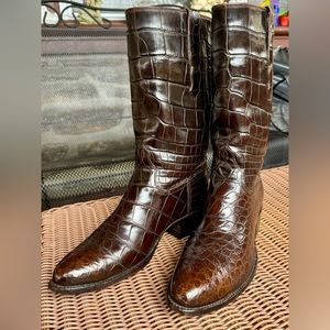 SOLD! Full Regal Cut Chocolate Brown American Alligator Belly Boots